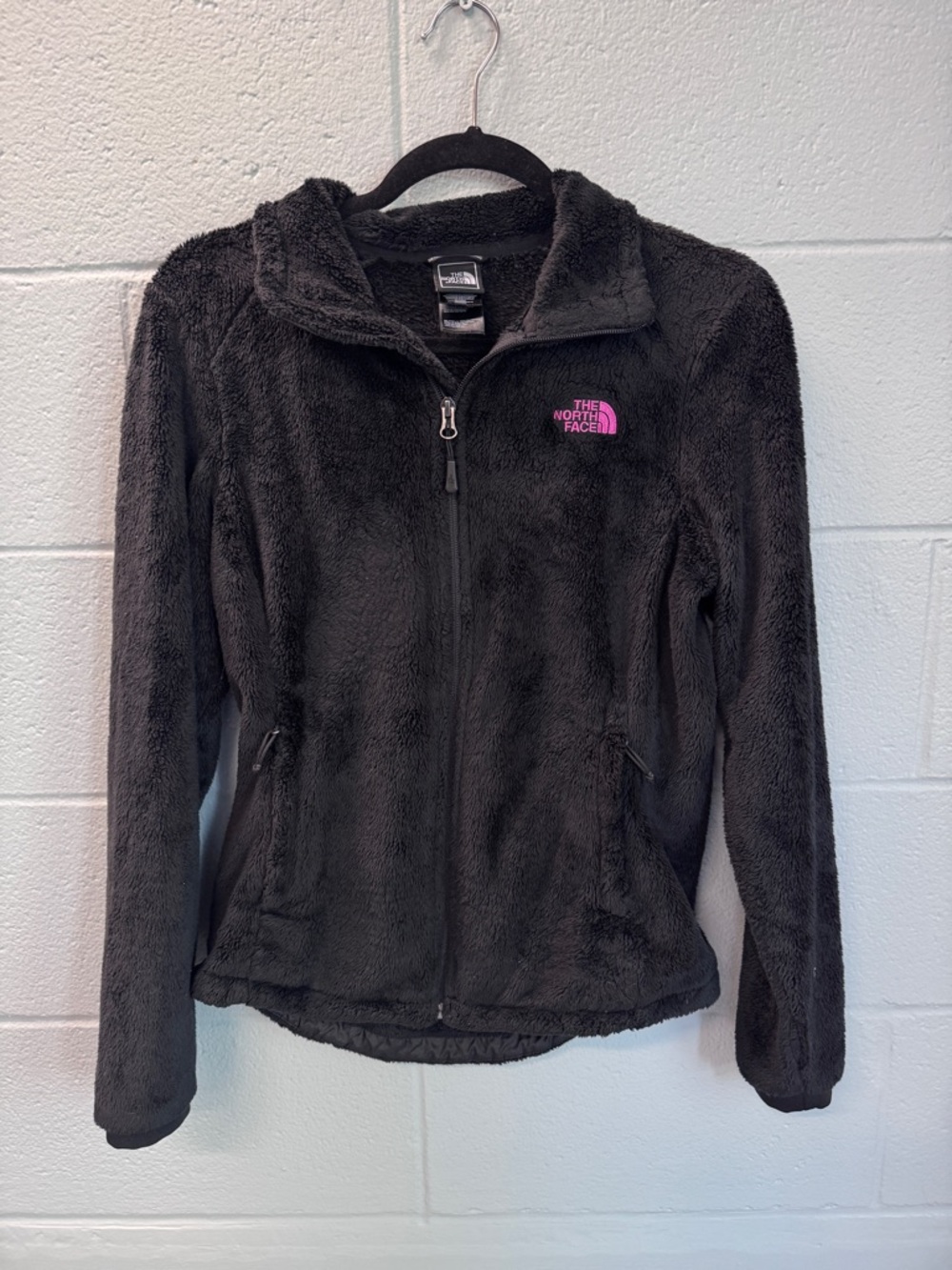 The North Face Black Fleece Jacket with Pink Logo Accent